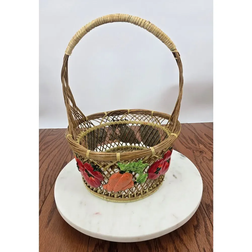 Vintage Cottagecore Wicker Clay Vegetable Basket